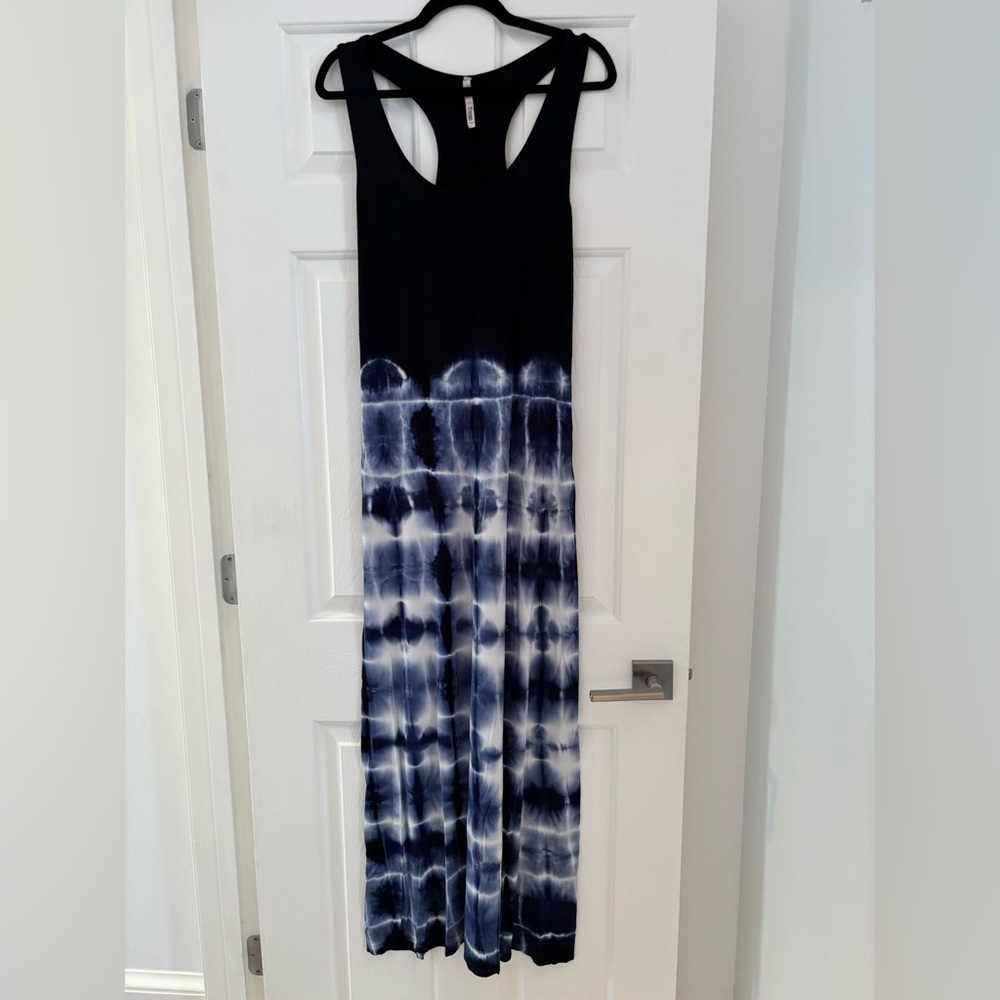 Triumph USA racerback black/blue tie-dye tank dress - boho & hippie chic- Large